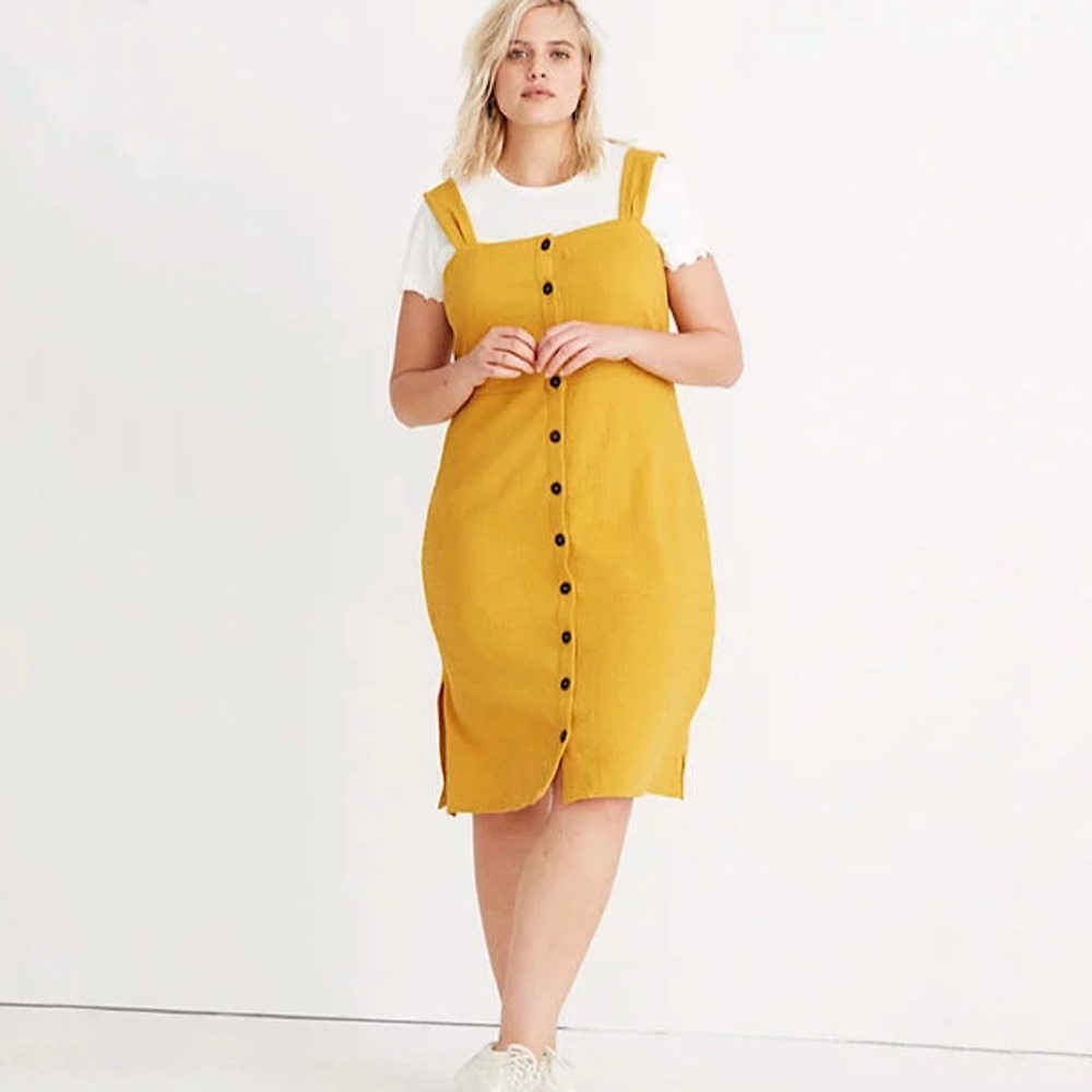 Madewell Texture & Thread Button Front Rank Dress Tungsten Glow Yellow Medium